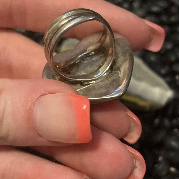 Sterling Silver Native American Sw Orange Spiny Turquoise Mix Heart Ring Adjust - Picture 5 of 9